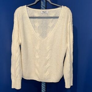 Military Hippie- Cream Cable V-Neck Pullover Sweater Size Small